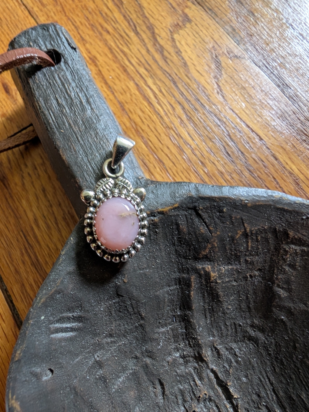 Sterling Silver Pink Opal Halo Pendant Necklace